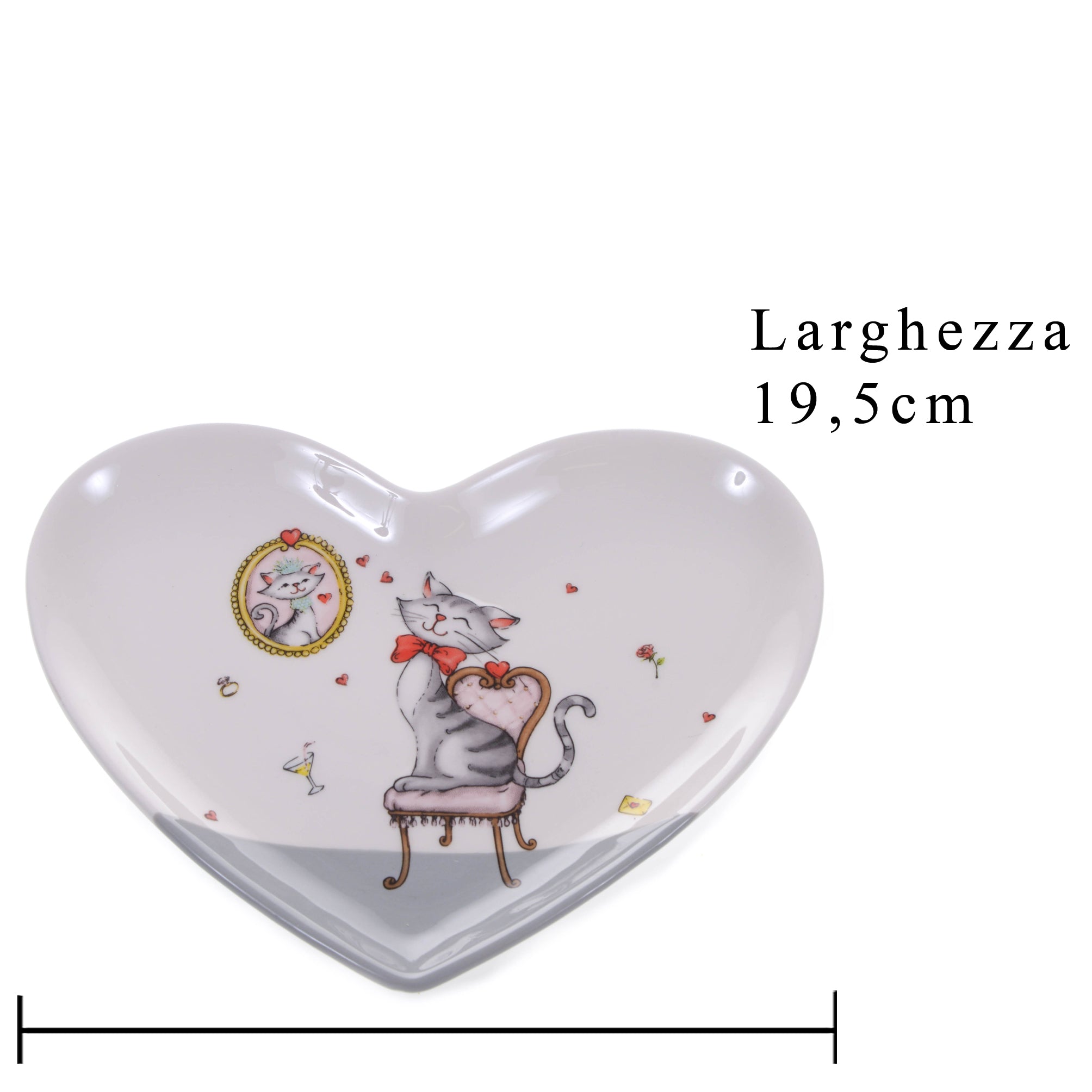 Set 4 Piatti a Forma di Cuori con Decori Larghezza 19,5 cm