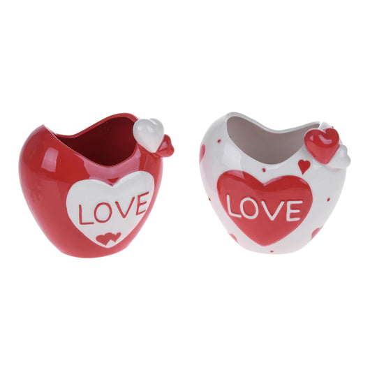 Set 2 Vasi a Forma di Cuori con Scritta Love H 13 cm