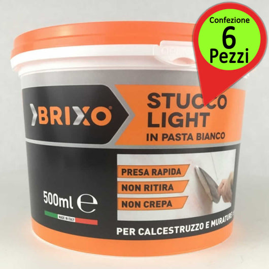 Stucco light in pasta bianco brixo confezione da 6 barattoli da 500 millilitri ciascuno