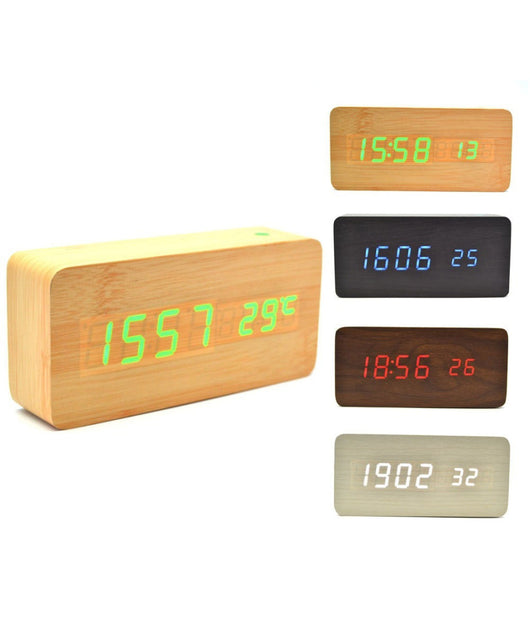 Sveglia Orologio Wooden Light Led Digital Alarm Clock Calendario Termometro         