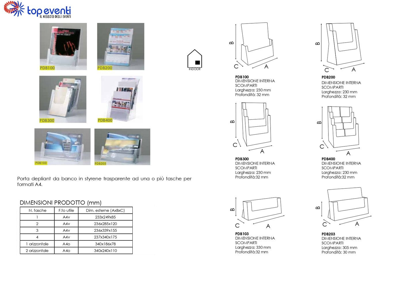 Porta depliant da banco in plexi A4 Orizzontale