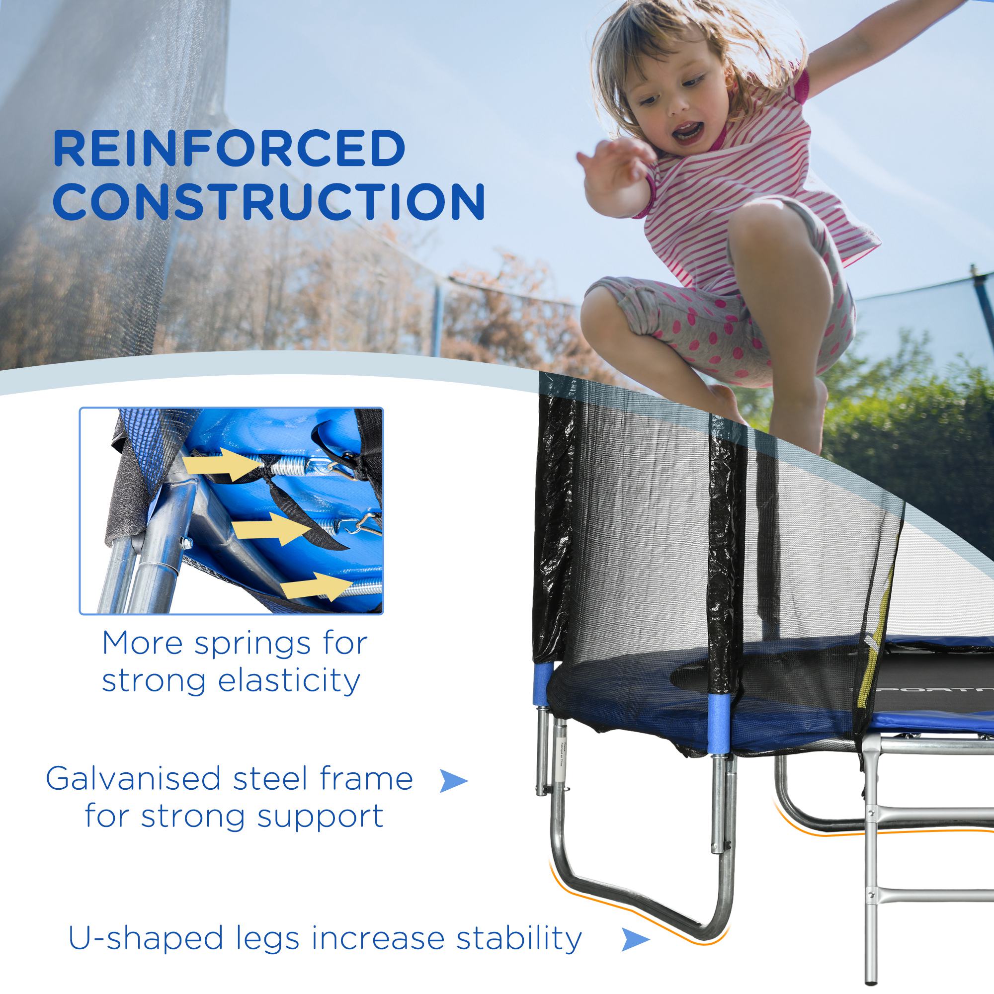 Trampolino Elastico con Scaletta e Rete di Sicurezza Ø180x200 cm in Acciaio e Plastica Blu