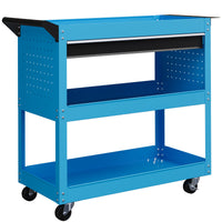 Carrello Porta Attrezzi con Manico Laterale 3 Ripiani e Cassetto 82x35x76 cm in Acciaio Blu