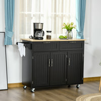 Carrello da Cucina 121x46x91 cm 2 Cassetti 3 Ante con Ruote Nero