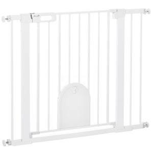 Cancelletto di Sicurezza per Cani con Porta Piccola Regolabile e Chiusura Automatica 75-103x76 cm Bianco