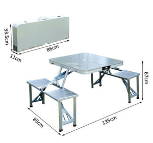 Tavolo da Campeggio Richiudibile Portatile con 4 Sedie  in Alluminio Argento
