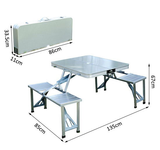 Tavolo da Campeggio Richiudibile Portatile con 4 Sedie  in Alluminio Argento