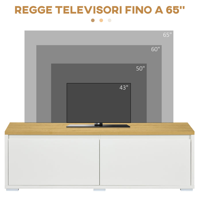 Mobile TV Max 65” 140x37x45 cm in Truciolato Bianco e Legno