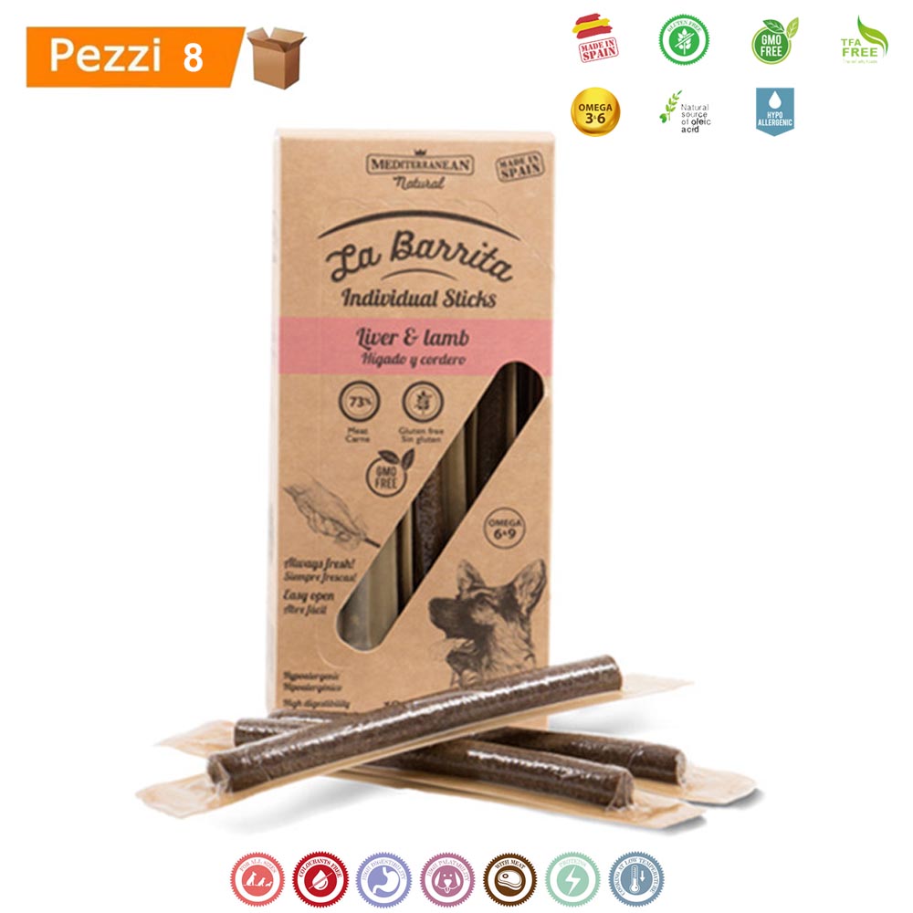 Multipack da 8 scatole la barrita snack per cani pollo & foie 12 barrette da 150 gr