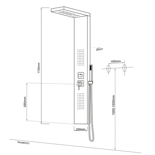 Colonna doccia 002 4 funzioni acciaio inox getto a cascata 2 bocchette idro lombari l20xp44xh170 *** finitura- spazzo...