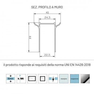 Lato fisso per porta battente briar 6 millimetri chrome per box doccia *** misure 87-90xh195 cm stampato, confezione 1