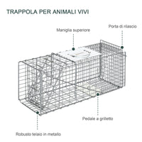 Trappola per Animali Vivi 66x24x30,5 cm in Acciaio Argento