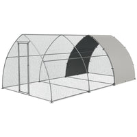 Recinto per Galline per 14-18 Animali con Porta Bloccabile 3x5,6x2,2 m in Acciaio Argento