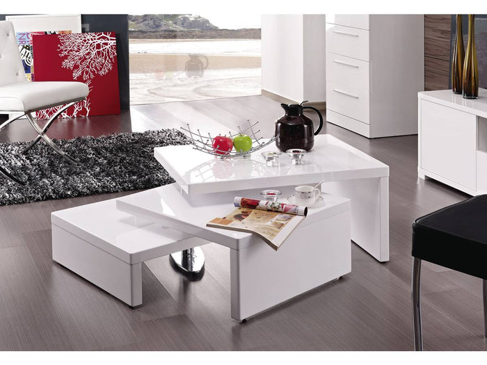 Tavolo basso design Elysa in MDF bianco laccato 80x59x37,5 cm