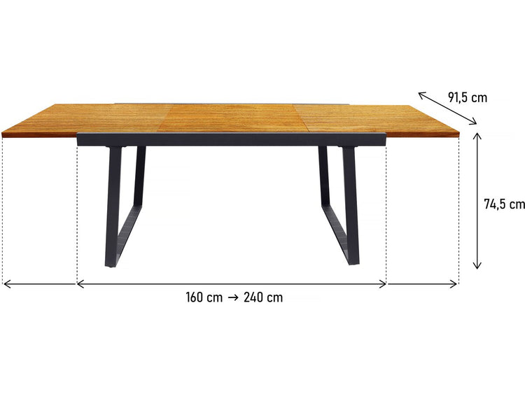 Tavolo allungabile in alluminio e legno "Iris" - 160/240 X 91 X 74 cm - Marrone