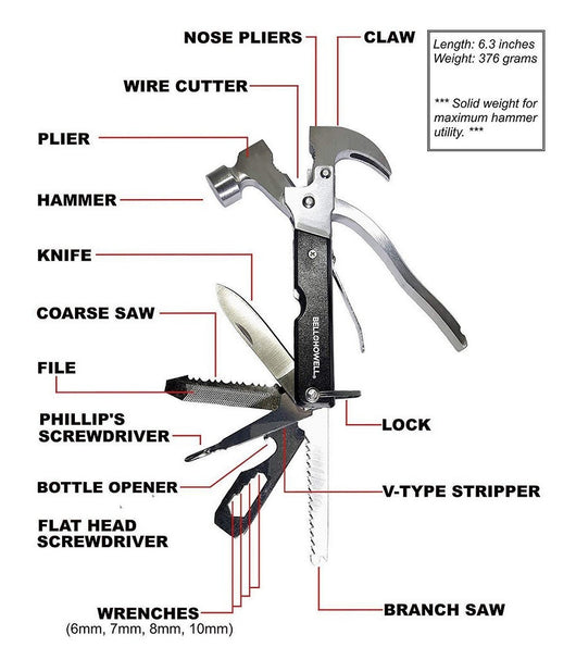 Tac Tools Utensile Multifunzionale 18 In 1 Forma Di Martello Acciaio Inox         