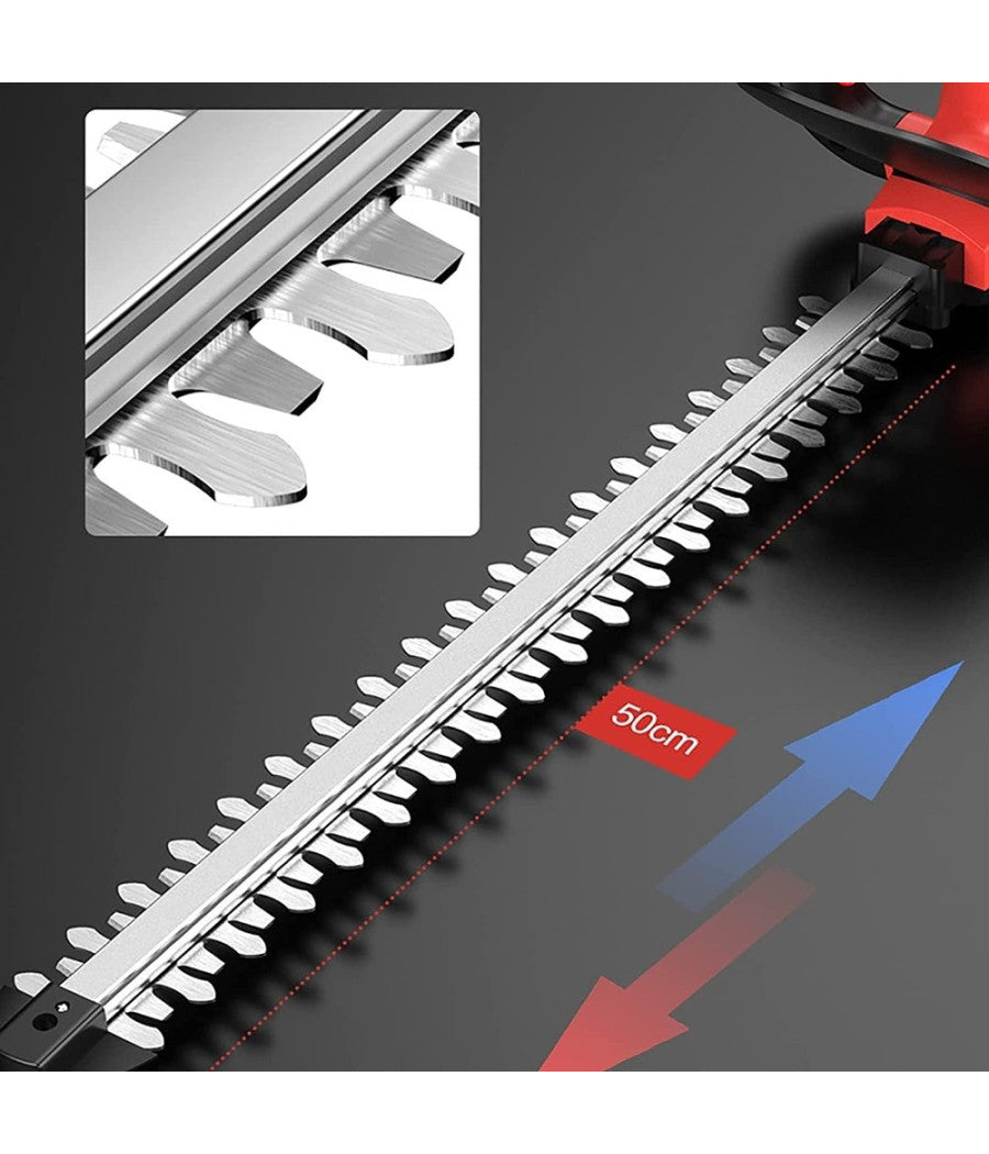 Tagliasiepi Elettrico A Batteria 48v Lama 50cm Manico Ergonomico Doppia Batteria         