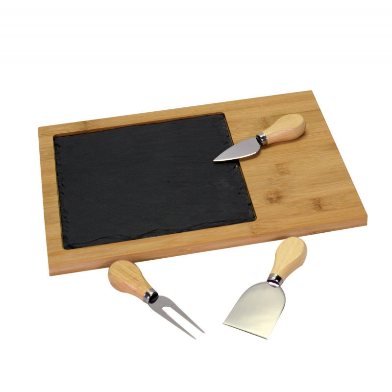 Tagliere bambu' e ardesia set formaggio4 pz rettangolare cm33x24h1,5