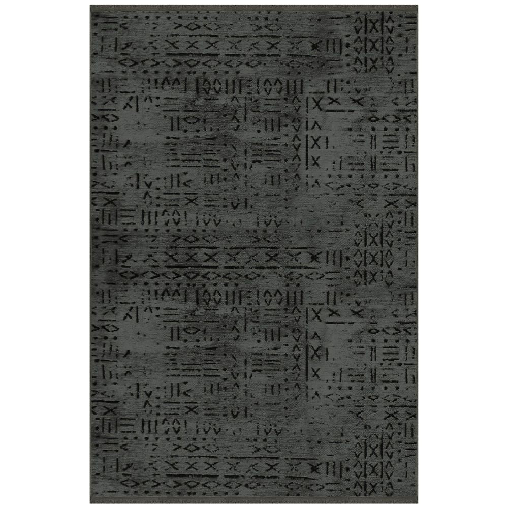 Tappeto ciniglia antracite decorazione geometrica 160x230 antiscivolo Vadi