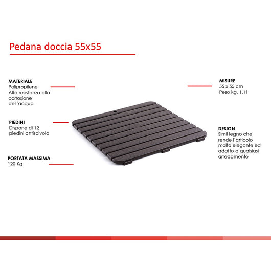 Pedana antiscivolo per doccia 55x55 cm in polipropilene con finitura marrone