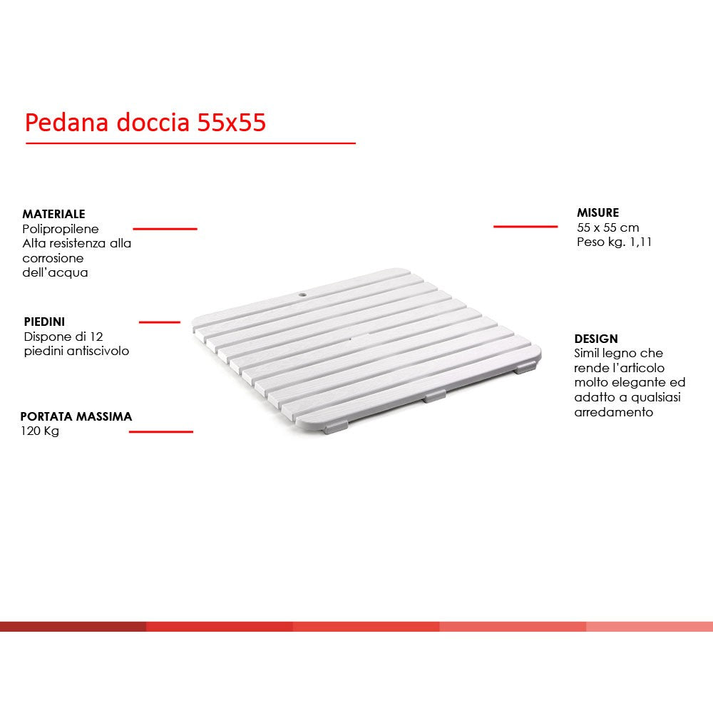 Pedana antiscivolo per doccia 55x55 cm in polipropilene con finitura bianca