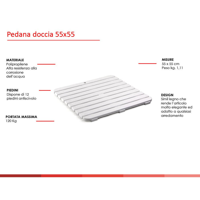 Pedana antiscivolo per doccia 55x55 cm in polipropilene con finitura bianca