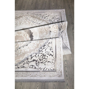 Tappeto fondo grigio e decoro orientale bianco 160x230 Asya CR60