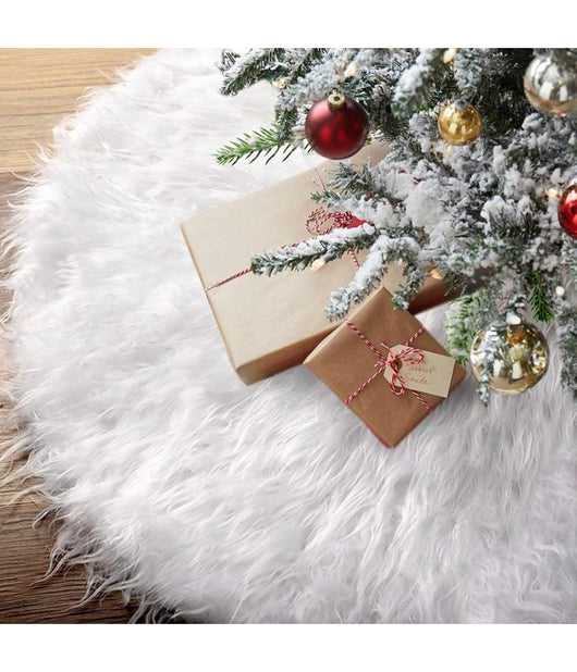 Tappeto Gonna Copertura Base Albero Di Natale 120 Cm Peluche Bianco Effetto Neve         