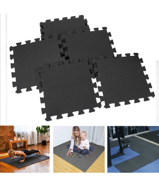 Tappeto Puzzle Tappetino Fitness Palestra Multiuso Schiuma Eva 10pz 30x30cm Nero         