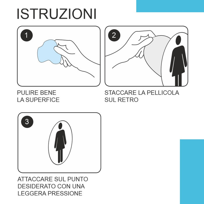 Targhetta wc disabili in alluminio spazzolato fissaggio con biadesivo 