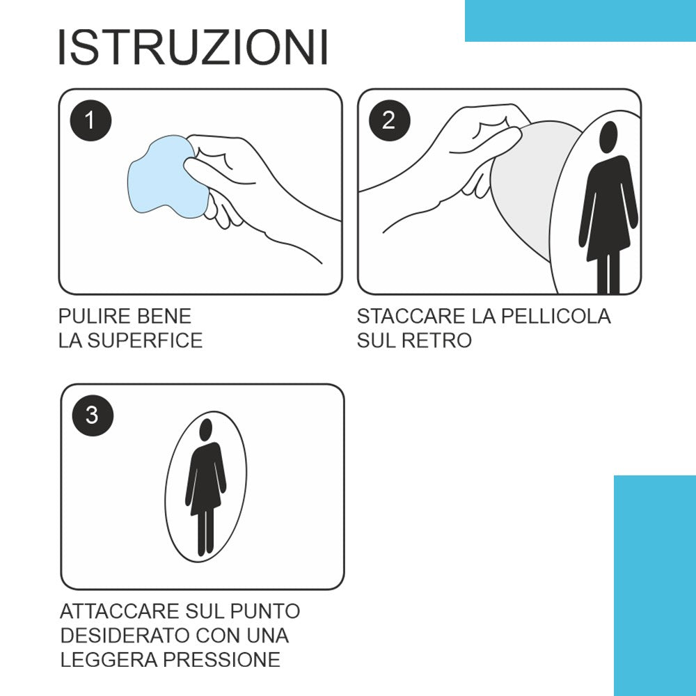 Targhetta wc uomini e donne in alluminio spazzolato fissaggio con biadesivo 