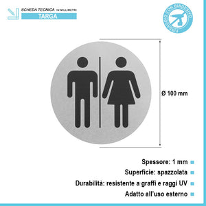 Targhetta wc uomini e donne in alluminio spazzolato fissaggio con biadesivo 