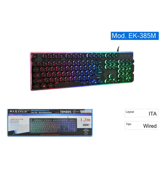 Tastiera Con Filo Rgb Retroilluminata Tasti Rotondi Usb Layout Italiano Ek-385m         