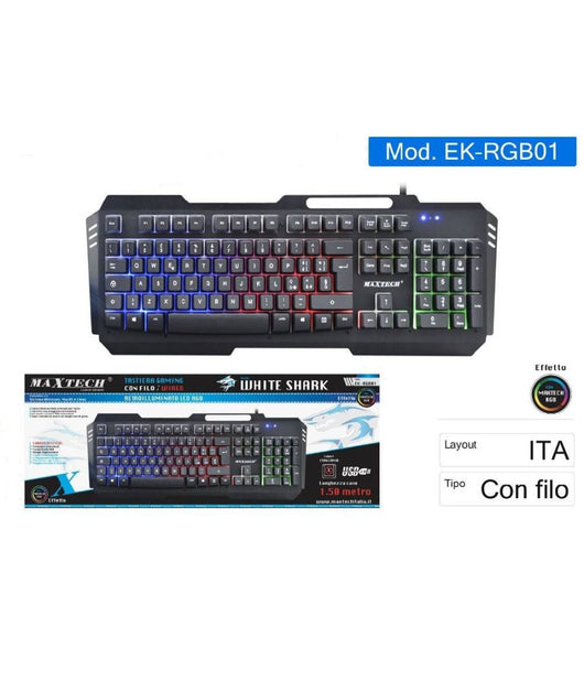 Tastiera Gaming Con Filo Retroilluminato Led Rgb Layout Italiano Pc Ek-rgb01         