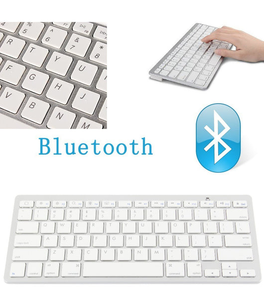 Tastiera Qwerty Bluetooth Wireless Per Tablet Smartphone Smart Tv Pc Bianca Slim         