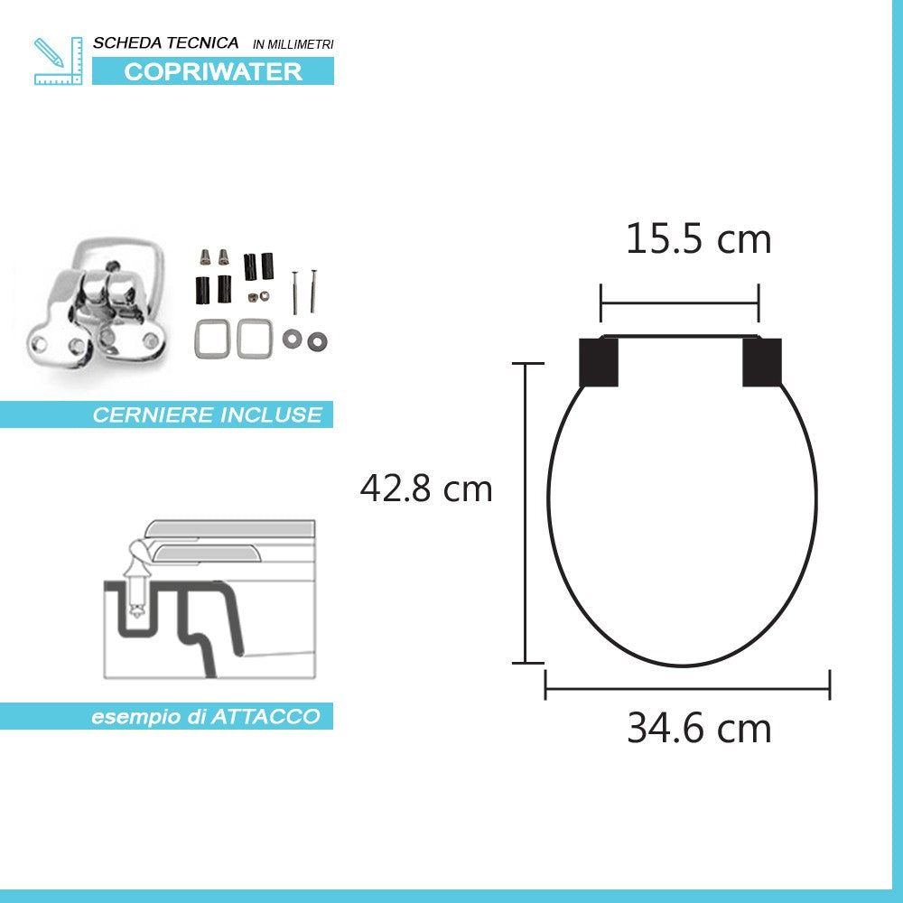 Tavoletta wc dedicata Dolomite Clodia in legno rivestito bianco con cerniere