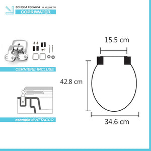 Tavoletta wc dedicata Dolomite Clodia in legno rivestito bianco con cerniere