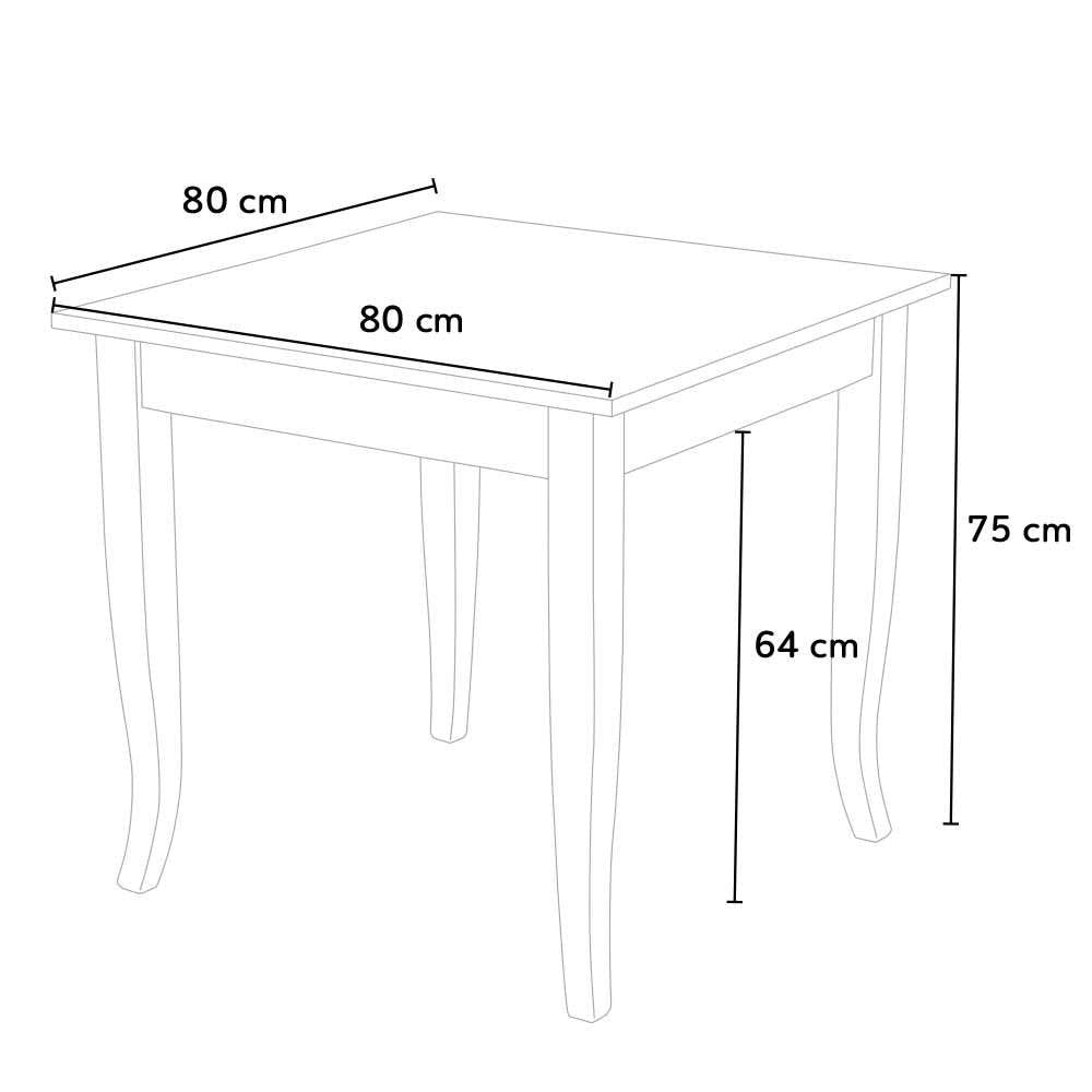 Set tavolo legno 80x80 allungabile + 4 sedie legno shabby naturale