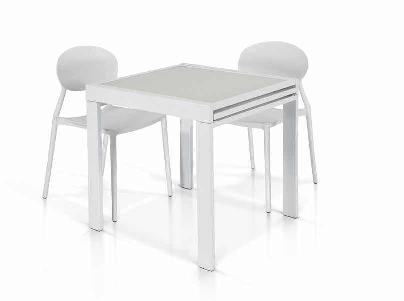 Tavolo allungabile vetro bianco base metallo bianco misura 70x70 h.75