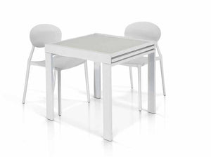 Tavolo allungabile vetro bianco base metallo bianco misura 70x70 h.75