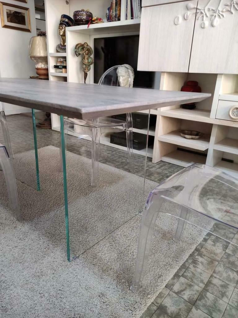 Tavolo fisso in rovere massello nodato finitura beton spessore 4 cm. misura l.180 p.90 h.75