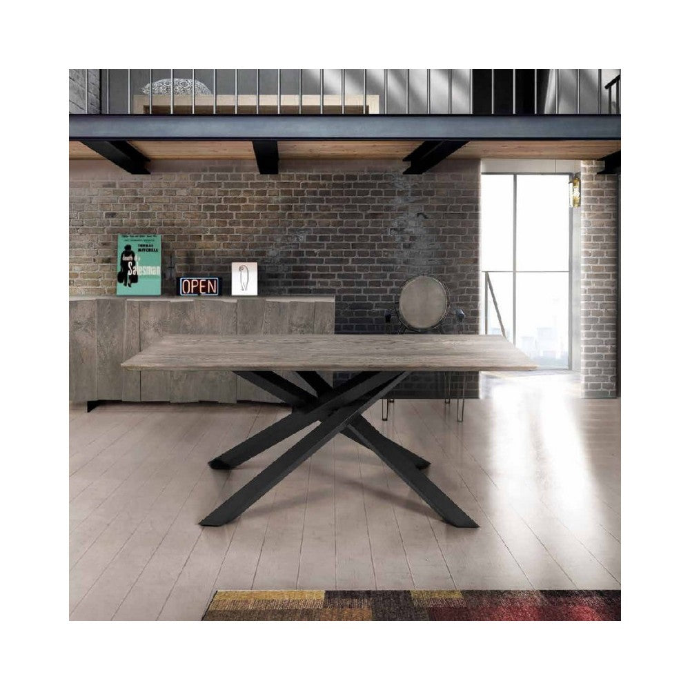 Tavolo big table fisso in rovere massello nodato finitura beton spessore 4 cm. misura l.160 p.90 h.75