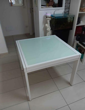 Tavolo allungabile vetro bianco base metallo bianco misura 70x70 h.75