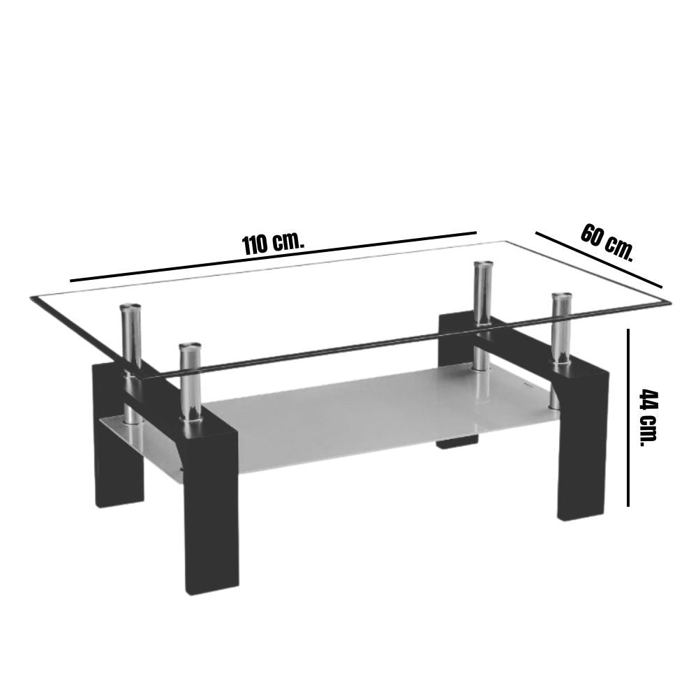 Tavolino bianco con due ripiani in vetro Titania 110x60x44h