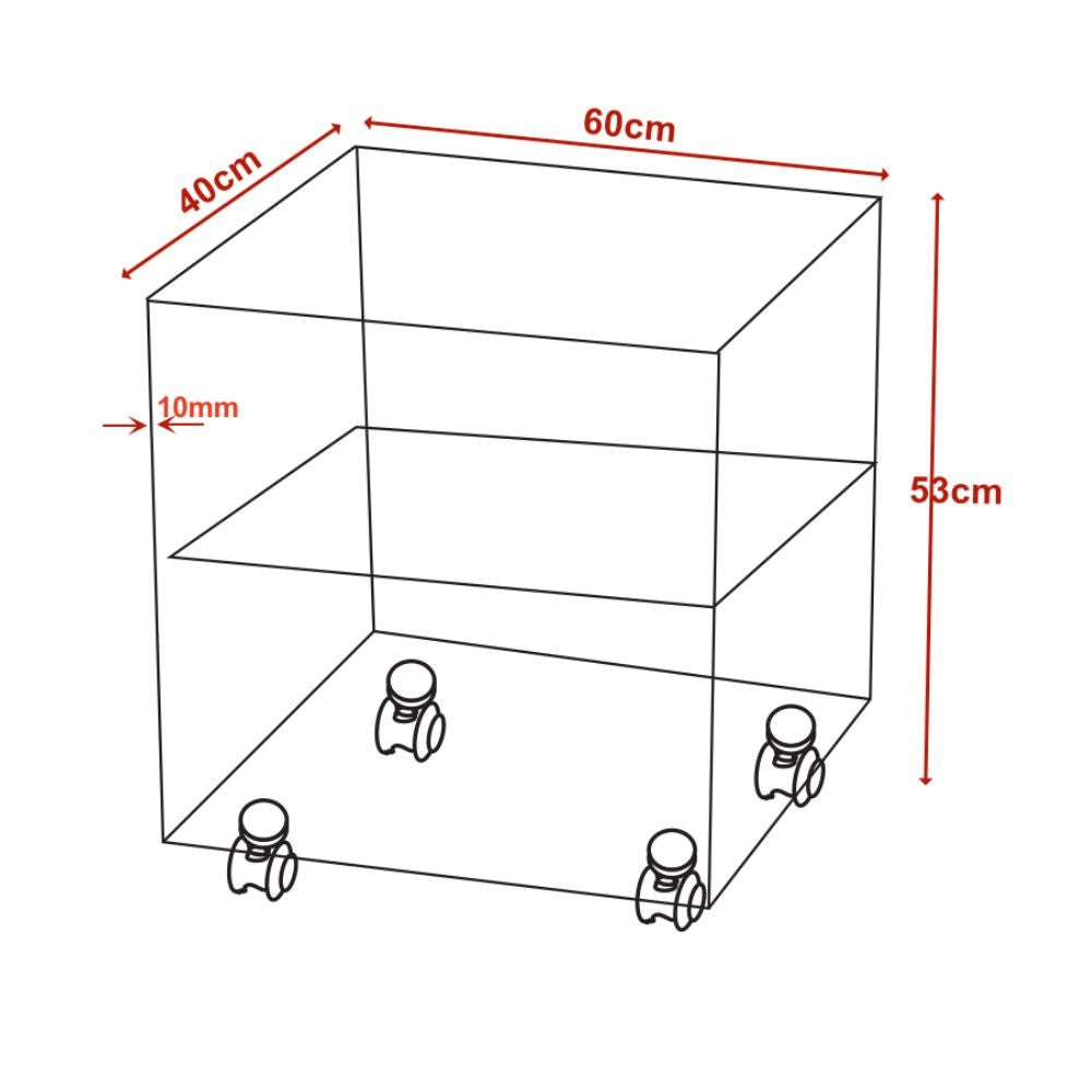 Tavolino da salotto in vetro temperato con ruote Corniolo 60x40x53H