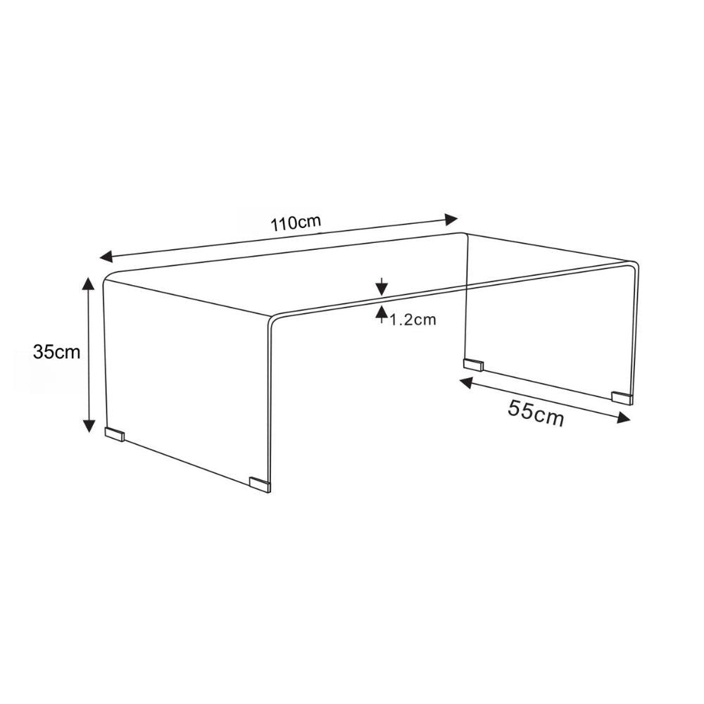 Tavolino da salotto rettangolare vetro curvato Cedro 110x55x35H