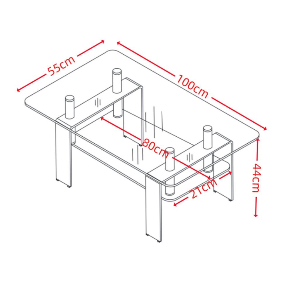 Tavolino in vetro temperato con doppio ripiano Gelso 100x55x44H