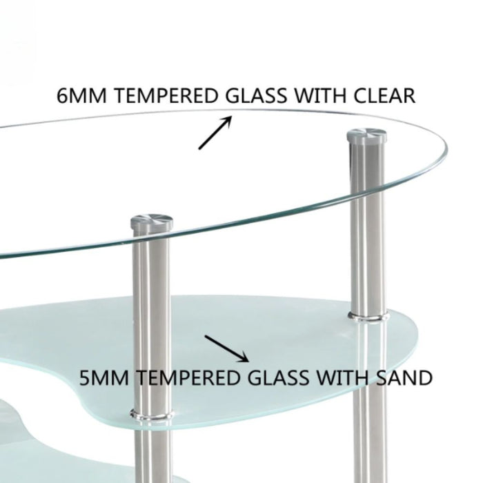 Tavolino ovale da salotto con 3 piani in vetro 90x55x45 Mimas