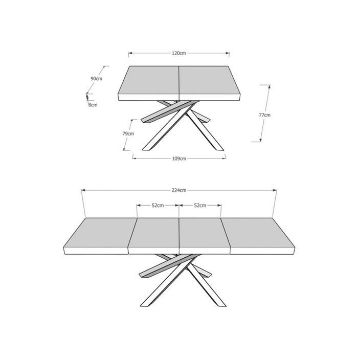 Tavolo allungabile 90x120/224 cm Volantis Premium telaio Antracite - Cemento