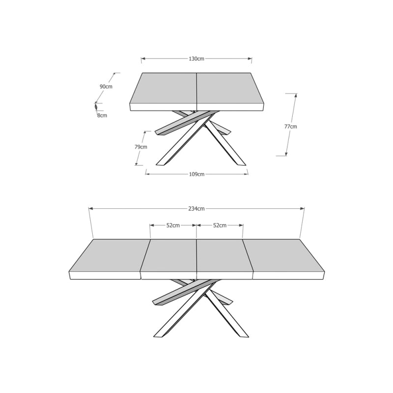 Tavolo allungabile 90x130/234 cm Volantis Premium telaio Antracite - Cemento